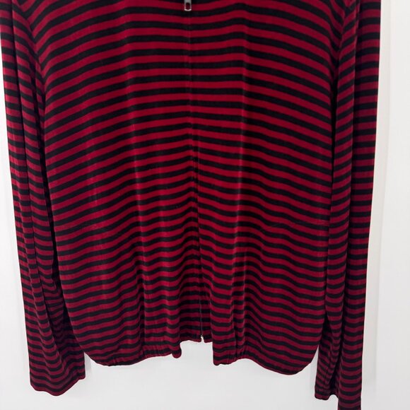 Chicos 3 Travelers Red Black Striped Zip-Up Long Sleeve jacket Top Size XL knit - Picture 6 of 13